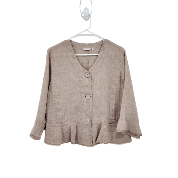 Kleen Women's Silk Linen Blend Button Front Peplum Top Lagenlook- M - Picture 1 of 8